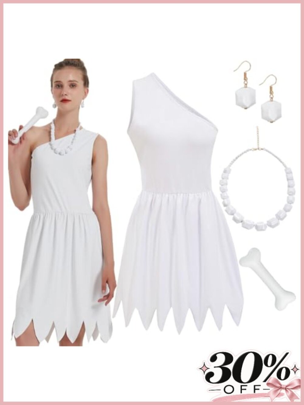 Women's Caveman Costume White Dress Halloween Party Outfit